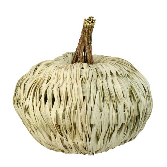 10" White & Brown Woven Pumpkin Décor